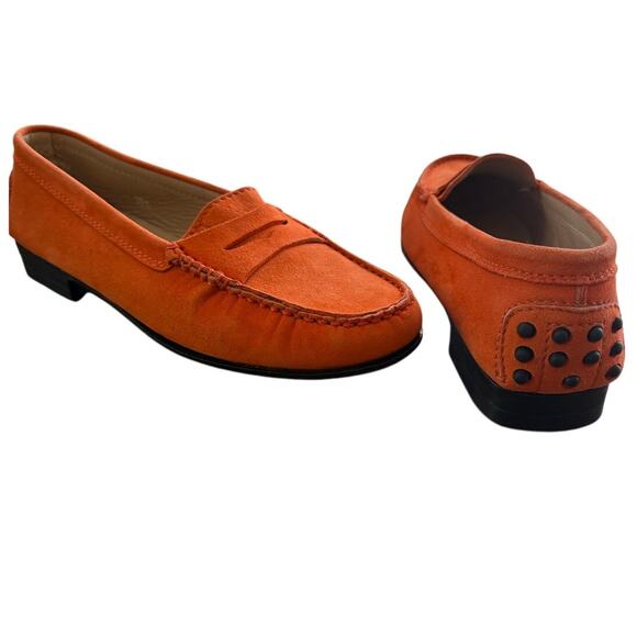 Tods Gommino Driving Penny Loafers Shoes Suede Orange EU36 Italy Made Authentic - Picture 1 of 16